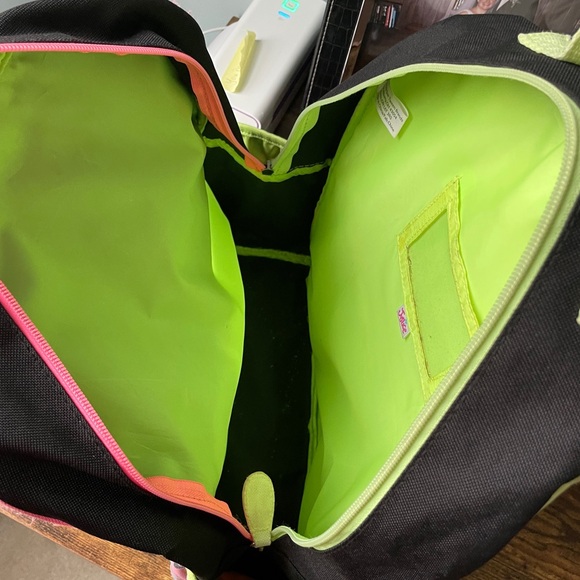 Girls Backpack from Justice- fluorescent stars heart design - worn - Picture 7 of 9